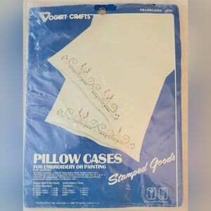 Embroidery Kit By Vogart Crafts Pair Of 2 Pillowcases With Green Thread